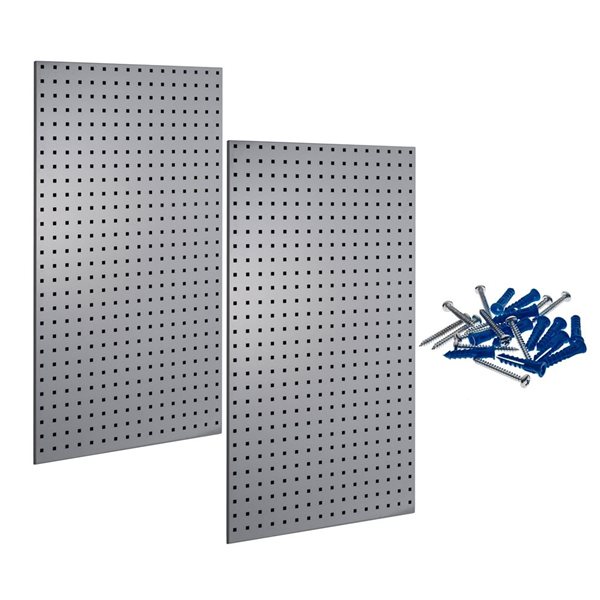 Triton Products 24 W x 42-1/2-in H Grey Epoxy Coated 18-Gauge Steel Square Hole Pegboards and Mounting Hardware - 2-Pack