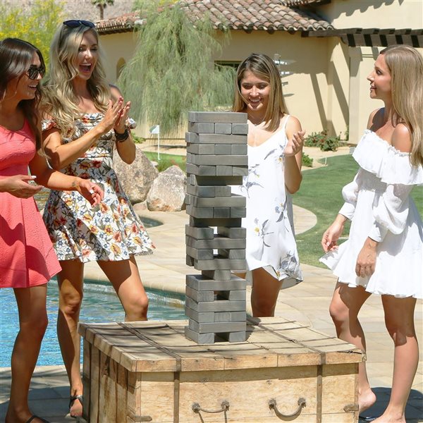 GoSports Giant Wooden Toppling Tower - Grey Wood Stain