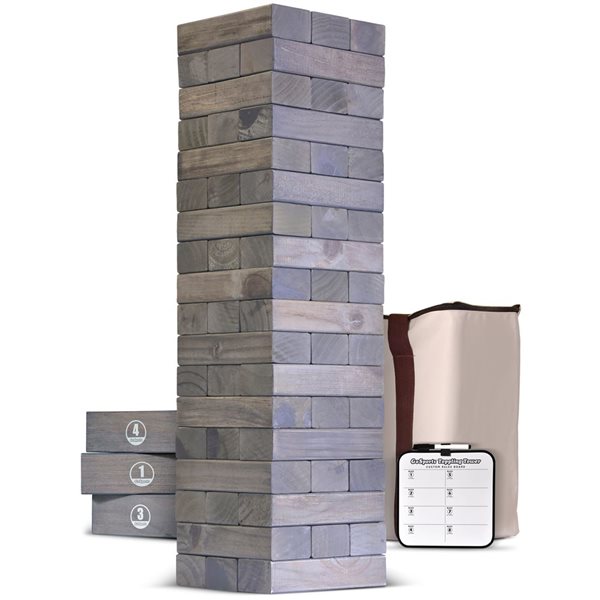 GoSports Giant Wooden Toppling Tower - Grey Wood Stain