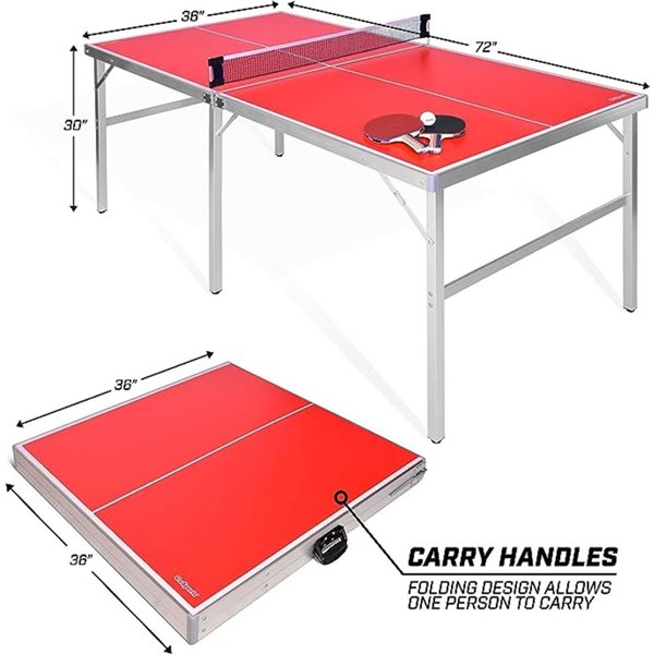 GoSports MidSize Indoor/Outdoor Table Tennis Game Set - Red