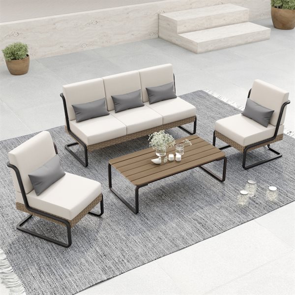 Sirio Plumeria 4-Piece Beige Conversation Set