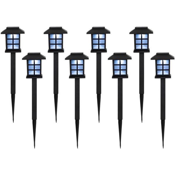 Northlight Set of 8 14.25-in Black Lantern Style Solar Powered LED Pathway Markers