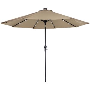 Northlight 9-ft Taupe Solar Lighted Outdoor Patio Market Umbrella with Hand Crank and Tilt