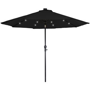 Northlight 9-ft Black Solar Lighted Outdoor Patio Market Umbrella with Hand Crank and Tilt