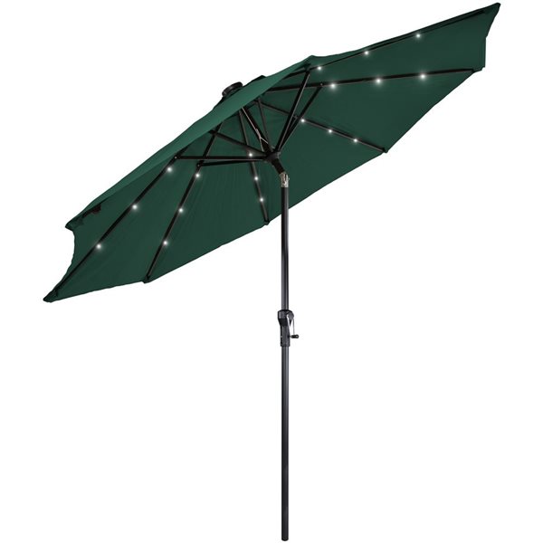 Northlight 9-ft Hunter Green Solar Lighted Outdoor Patio Market Umbrella with Hand Crank and Tilt