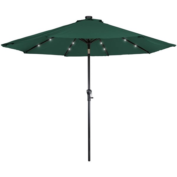 Northlight 9-ft Hunter Green Solar Lighted Outdoor Patio Market Umbrella with Hand Crank and Tilt