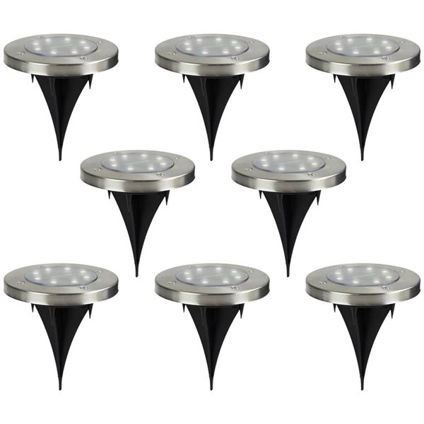 Northlight Set of 8 5-in Stainless Steel Round Solar Powered LED Pathway Markers