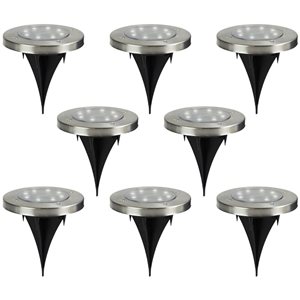 Northlight Set of 8 5-in Stainless Steel Round Solar Powered LED Pathway Markers