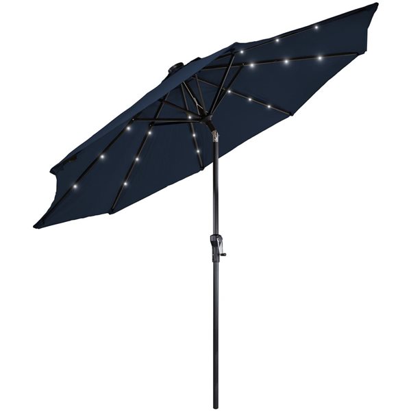 Northlight 9-ft Navy Blue Solar Lighted Outdoor Patio Market Umbrella with Hand Crank and Tilt