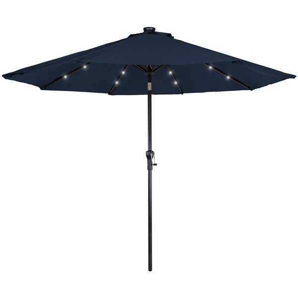 Northlight 9-ft Navy Blue Solar Lighted Outdoor Patio Market Umbrella with Hand Crank and Tilt