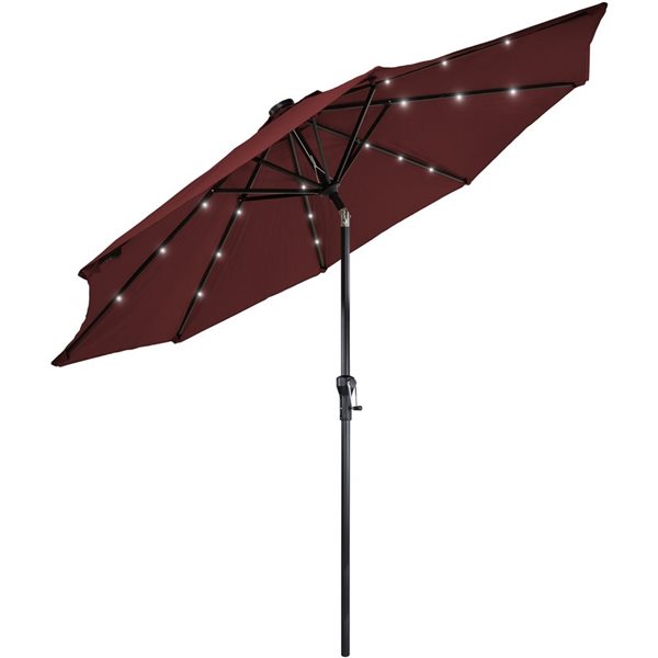 Northlight 9-ft Burgundy Solar Lighted Outdoor Patio Market Umbrella with Hand Crank and Tilt