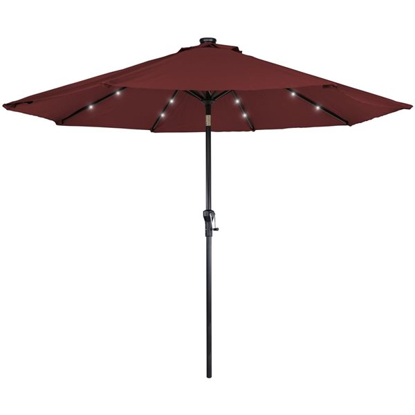 Northlight 9-ft Burgundy Solar Lighted Outdoor Patio Market Umbrella with Hand Crank and Tilt