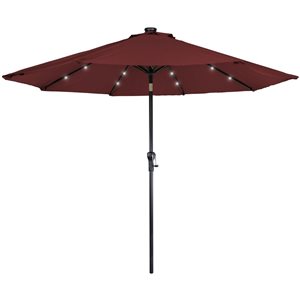 Northlight 9-ft Burgundy Solar Lighted Outdoor Patio Market Umbrella with Hand Crank and Tilt