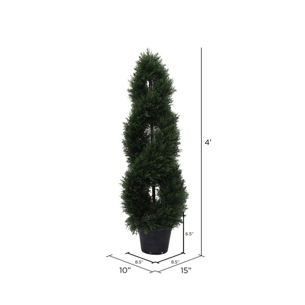 Vickerman 4-ft Artificial Green Cedar Double Spiral Topiary in Black Plastic Pot