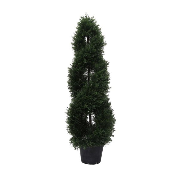 Vickerman 4-ft Artificial Green Cedar Double Spiral Topiary in Black Plastic Pot