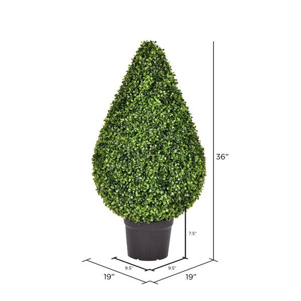 Vickerman 36-in Artificial Boxwood Teardrop Shaped Bush in Black Plastic Pot