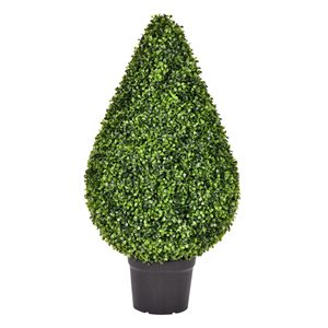 Vickerman 36-in Artificial Boxwood Teardrop Shaped Bush in Black Plastic Pot