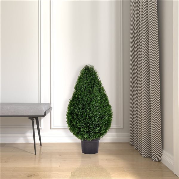 Vickerman 36-in Artificial Cedar Teardrop Shaped Bush in Black Plastic Pot