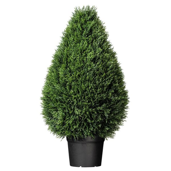 Vickerman 36-in Artificial Cedar Teardrop Shaped Bush in Black Plastic Pot