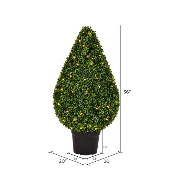 Vickerman Artificial 36-in High x 20-in Wide Boxwood Teardrop Shaped Bush with Warm White 3mm LED lights