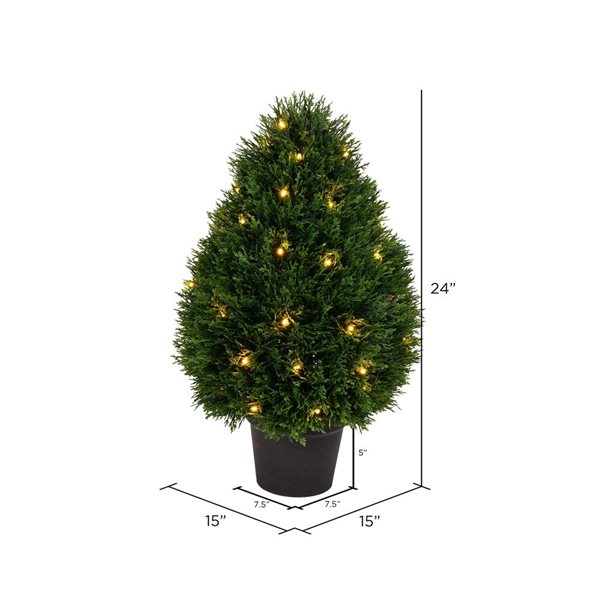 Vickerman Artificial 24-in H X 15-in W Cedar Teardrop Shaped Bush with Warm White 3mm LED lights