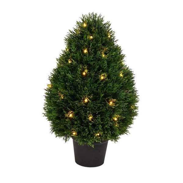 Vickerman Artificial 24-in H X 15-in W Cedar Teardrop Shaped Bush with Warm White 3mm LED lights