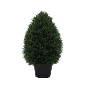 Vickerman 24-in Artificial Cedar Teardrop Shaped Bush in Black Plastic Pot