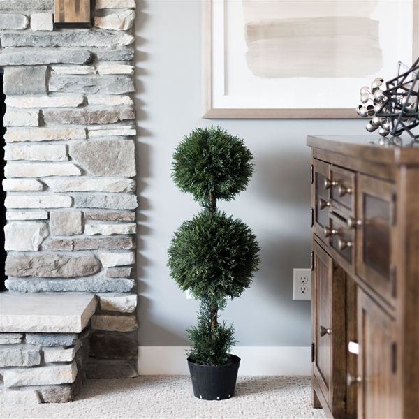 Vickerman 3-ft Artificial Potted Double Ball Green Cedar Topiary