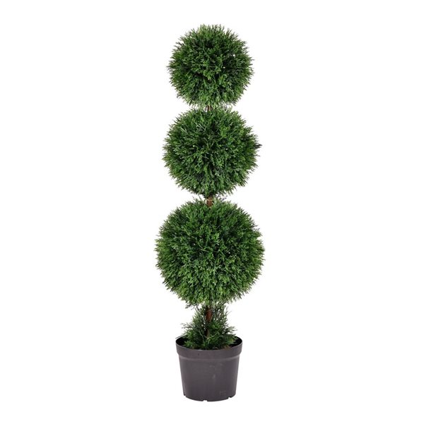 Vickerman 4-ft Artificial Potted Triple Ball Green Cedar Topiary