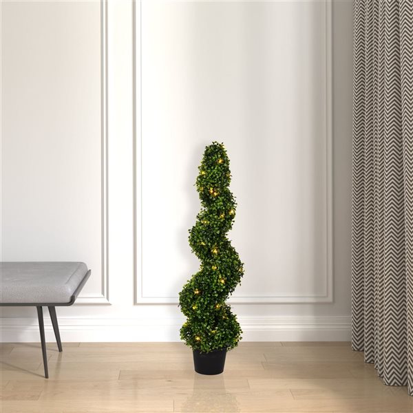 Vickerman 3-ft Artificial Potted Green Boxwood Spiral Tree