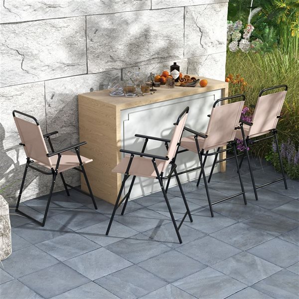 Costway 4-Piece Beige Patio Folding Bar-height Chairs with Armrests