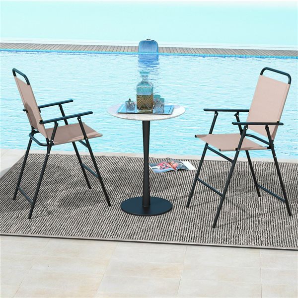 Costway 4-Piece Beige Patio Folding Bar-height Chairs with Armrests