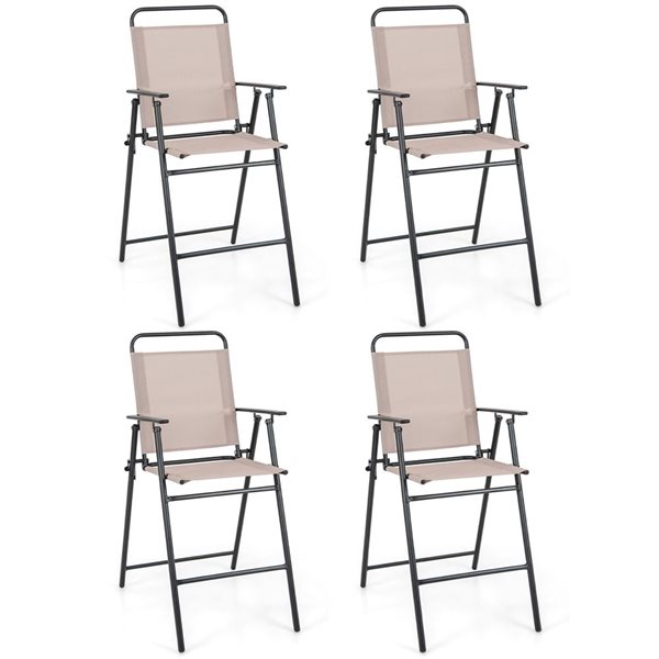 Costway 4-Piece Beige Patio Folding Bar-height Chairs with Armrests