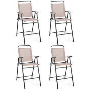 Costway 4-Piece Beige Patio Folding Bar-height Chairs with Armrests