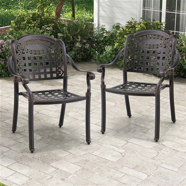 Costway 2-Piece Bronze Stackable Cast Aluminum Armrest Chairs