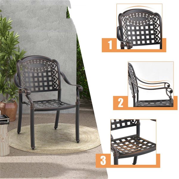 Costway 2-Piece Bronze Stackable Cast Aluminum Armrest Chairs