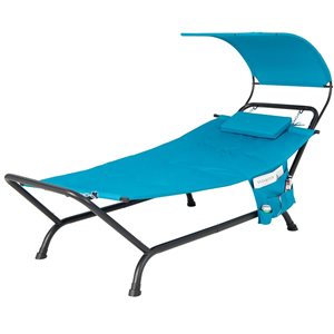 Costway Blue Patio Hanging Chaise Lounge w/ Canopy, Cushion, Pillow & Storage Bag