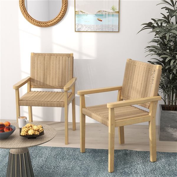 Costway 2-Piece Rubber Wood and Paper Rope Woven Patio Chair