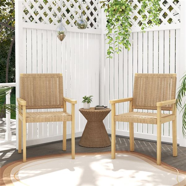 Costway 2-Piece Rubber Wood and Paper Rope Woven Patio Chair