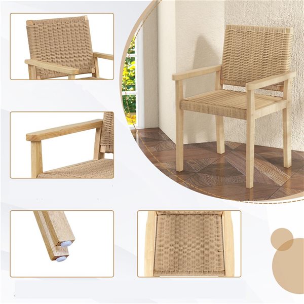 Costway 2-Piece Rubber Wood and Paper Rope Woven Patio Chair