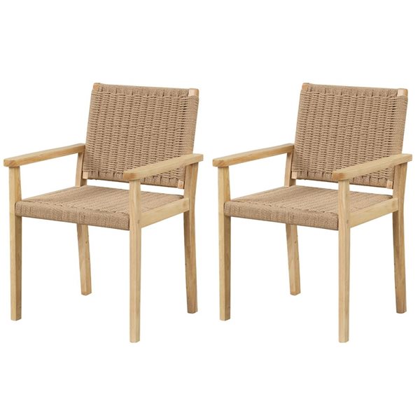 Costway 2-Piece Rubber Wood and Paper Rope Woven Patio Chair