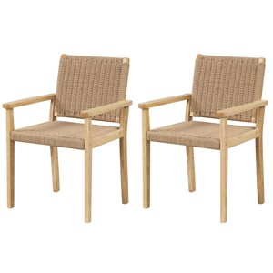 Costway 2-Piece Rubber Wood and Paper Rope Woven Patio Chair