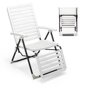 Costway 7-Level White Folding Reclining PP Chair Lounge