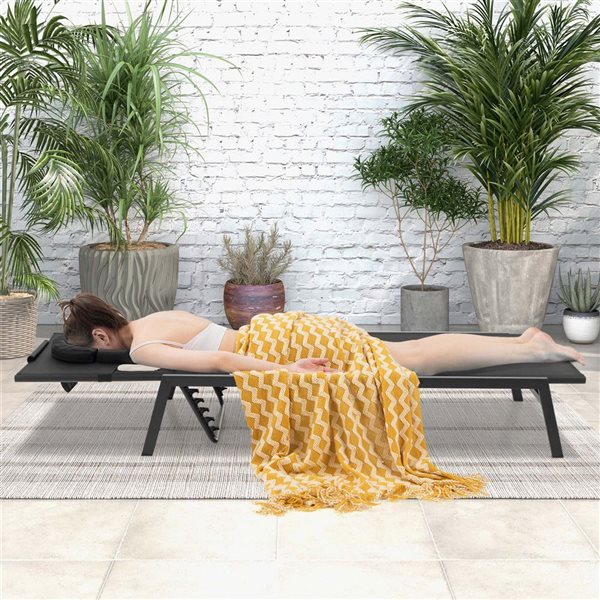 Costway 5 Position Black Reclining Patio Tanning Lounge Chair