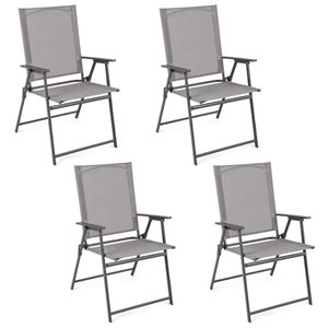 Costway 4-Piece Grey Metal Frame Patio Folding Portable Dining Chairs