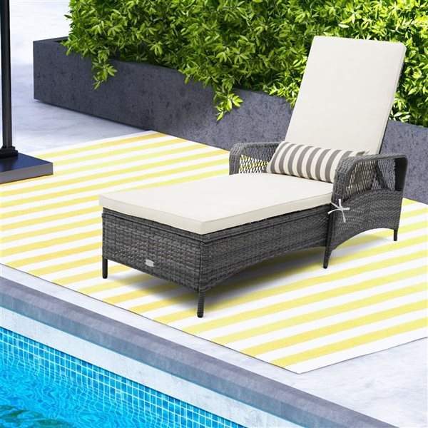 Costway 6-Level Grey Outdoor Reclining Chaise Lounge w/ White Cushion & Pillow