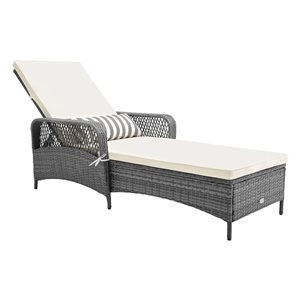 Costway 6-Level Grey Outdoor Reclining Chaise Lounge w/ White Cushion & Pillow