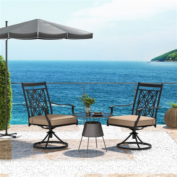 Costway 2-Piece Metal Patio Swivel Chair with Beige Cushion