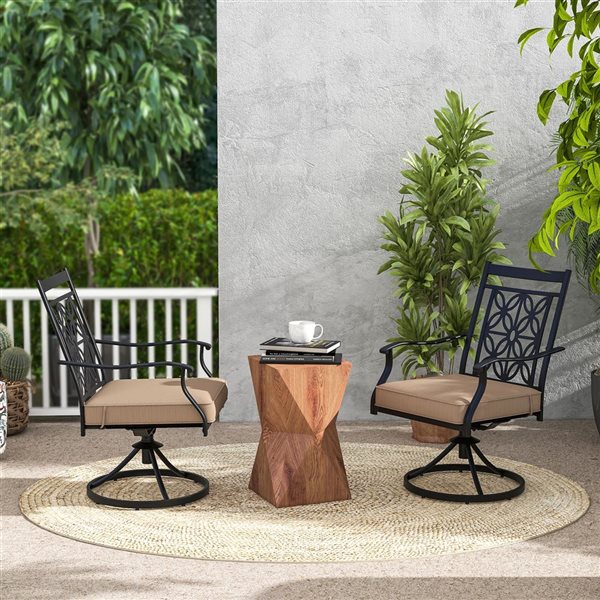 Costway 2-Piece Metal Patio Swivel Chair with Beige Cushion