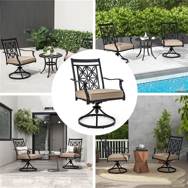 Costway 2-Piece Metal Patio Swivel Chair with Beige Cushion